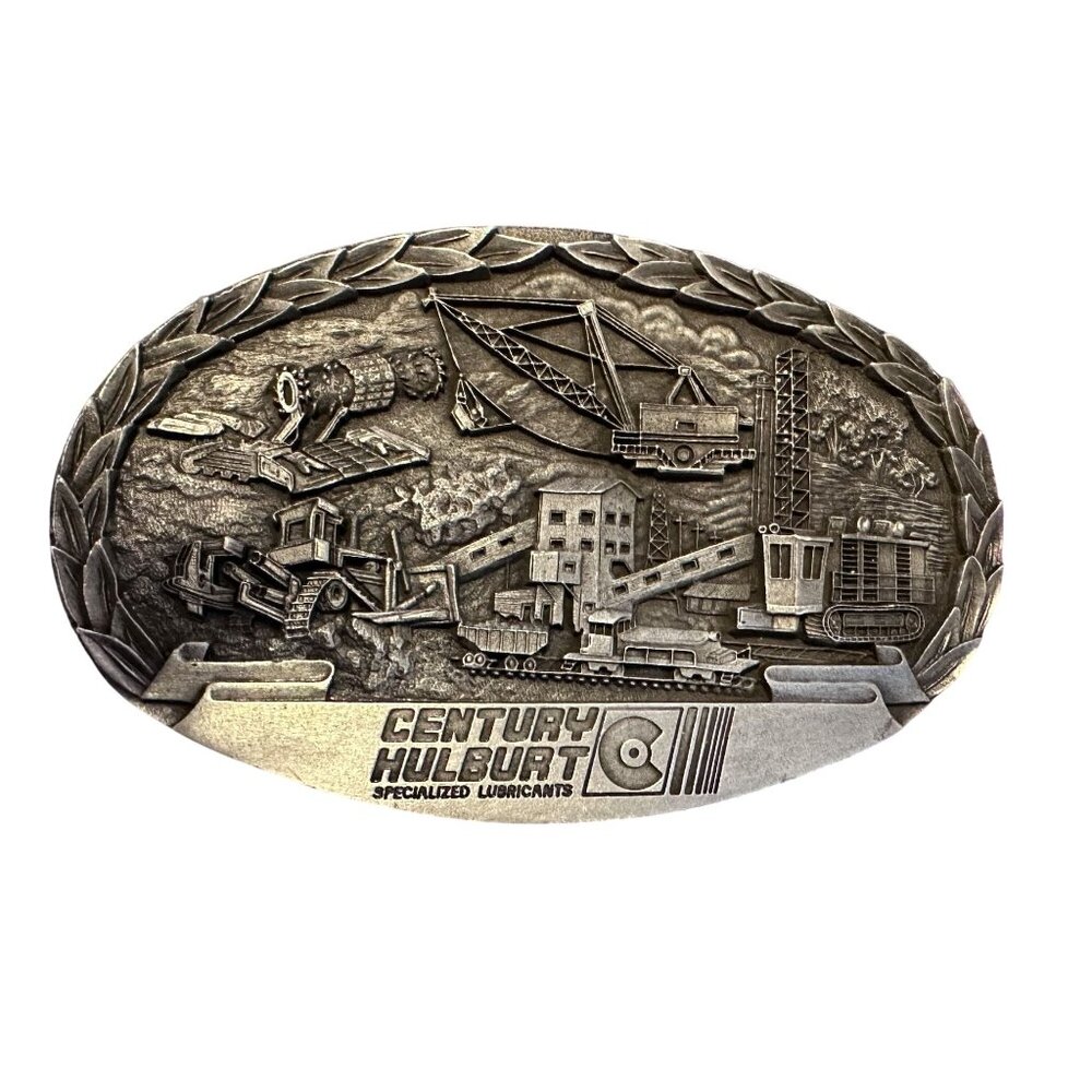 Vtg Belt Buckle Century Hulburt Specialized Lubricants 1983 Pewter USA Made